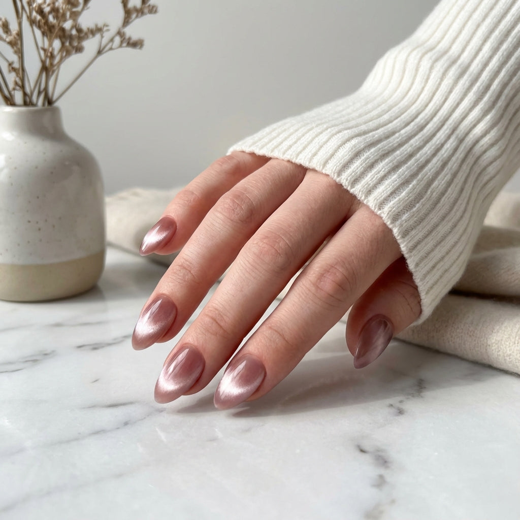 Unghie press on cat eye rosa non limare