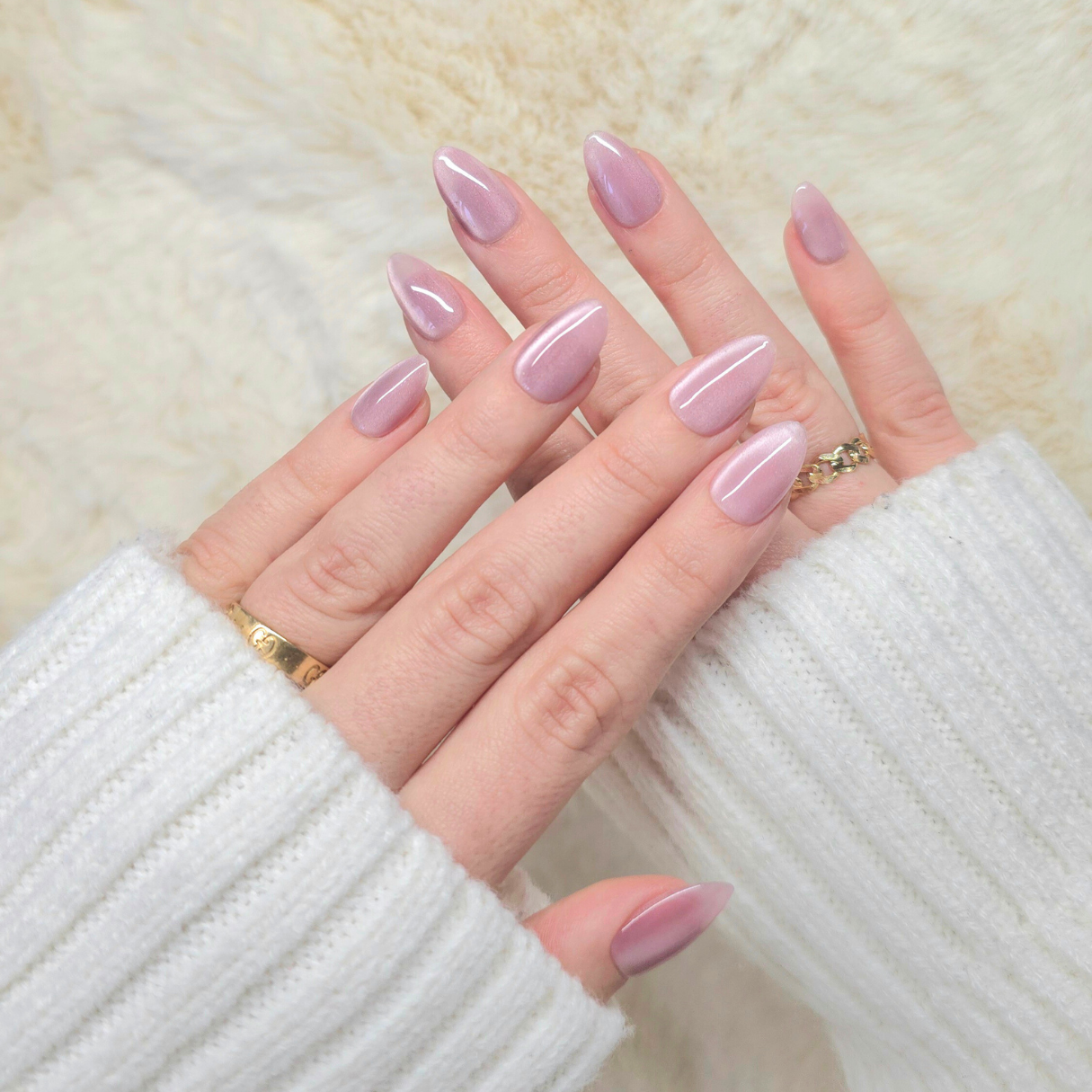 Unghie press-on riutilizzabili occhio di gatto rosa mandorla