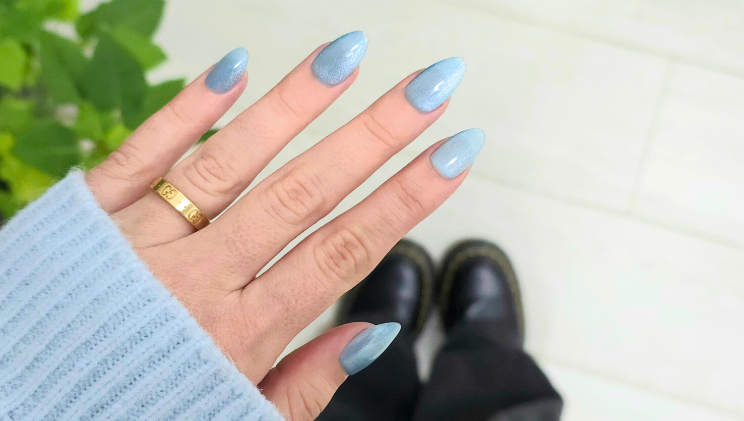 Unghie press-on occhio di gatto azzurro cielo, sky blue cat eye press-on nails