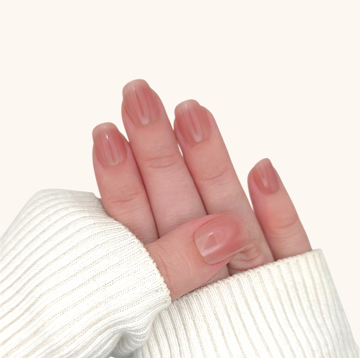 Mani con press-on nails naturali rosa soap nails