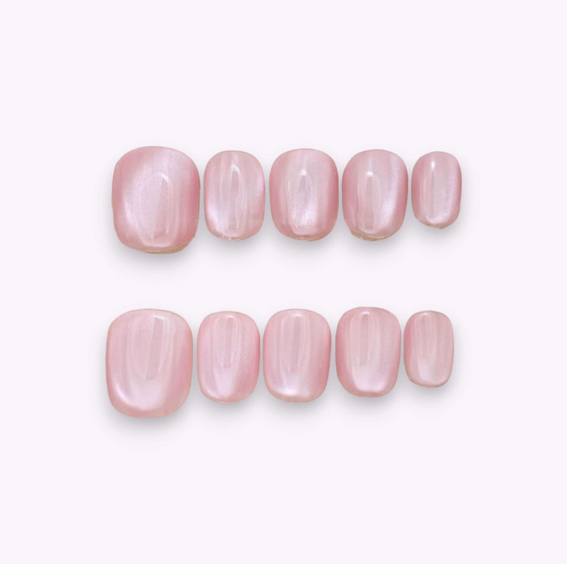 Unghie press on super corte occhio di gatto rosa chiaro