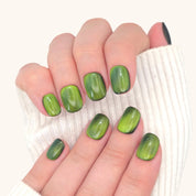 Unghie press on super corte verde effetto occhio di gatto