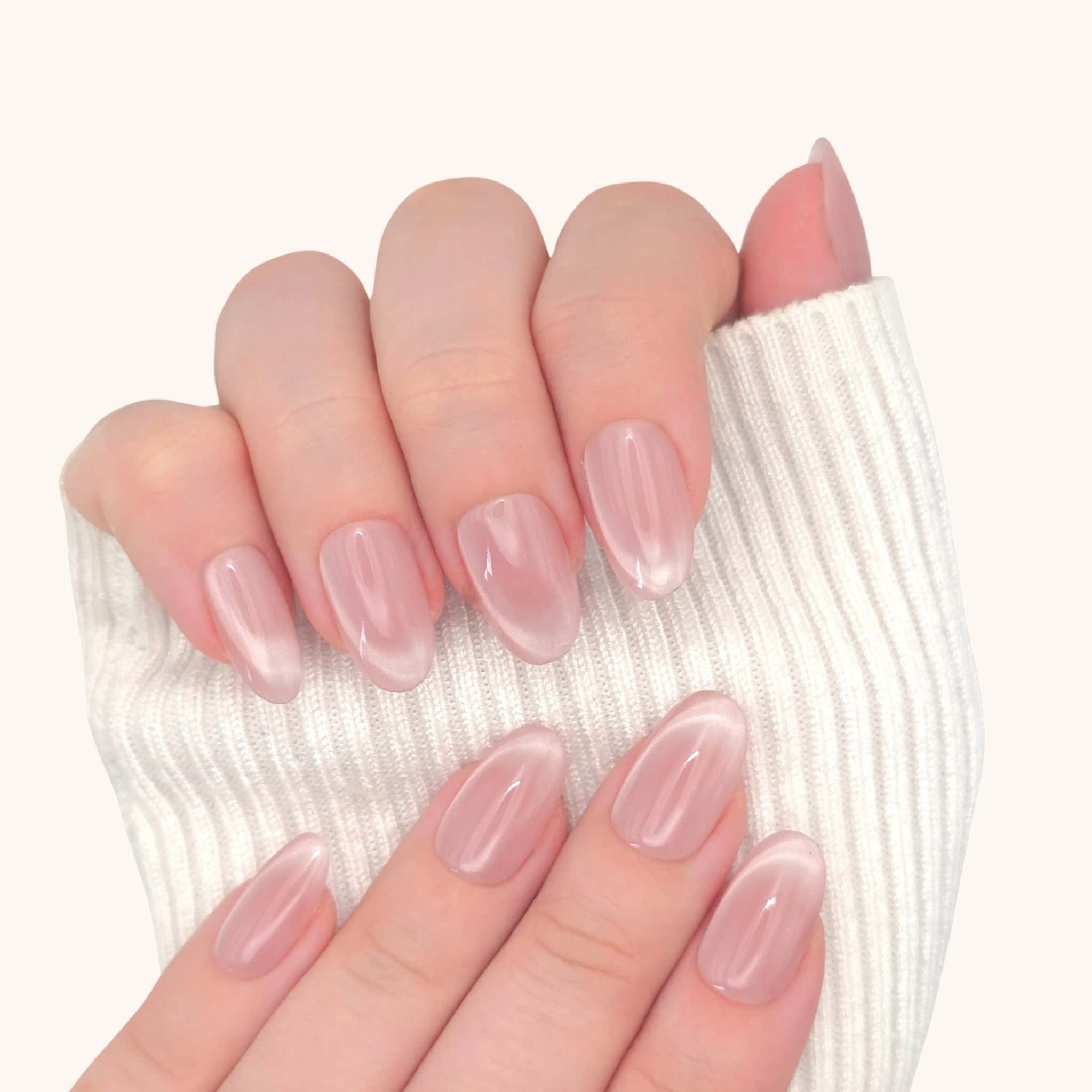 Unghie press on rosa effetto occhio di fatto forma ovale