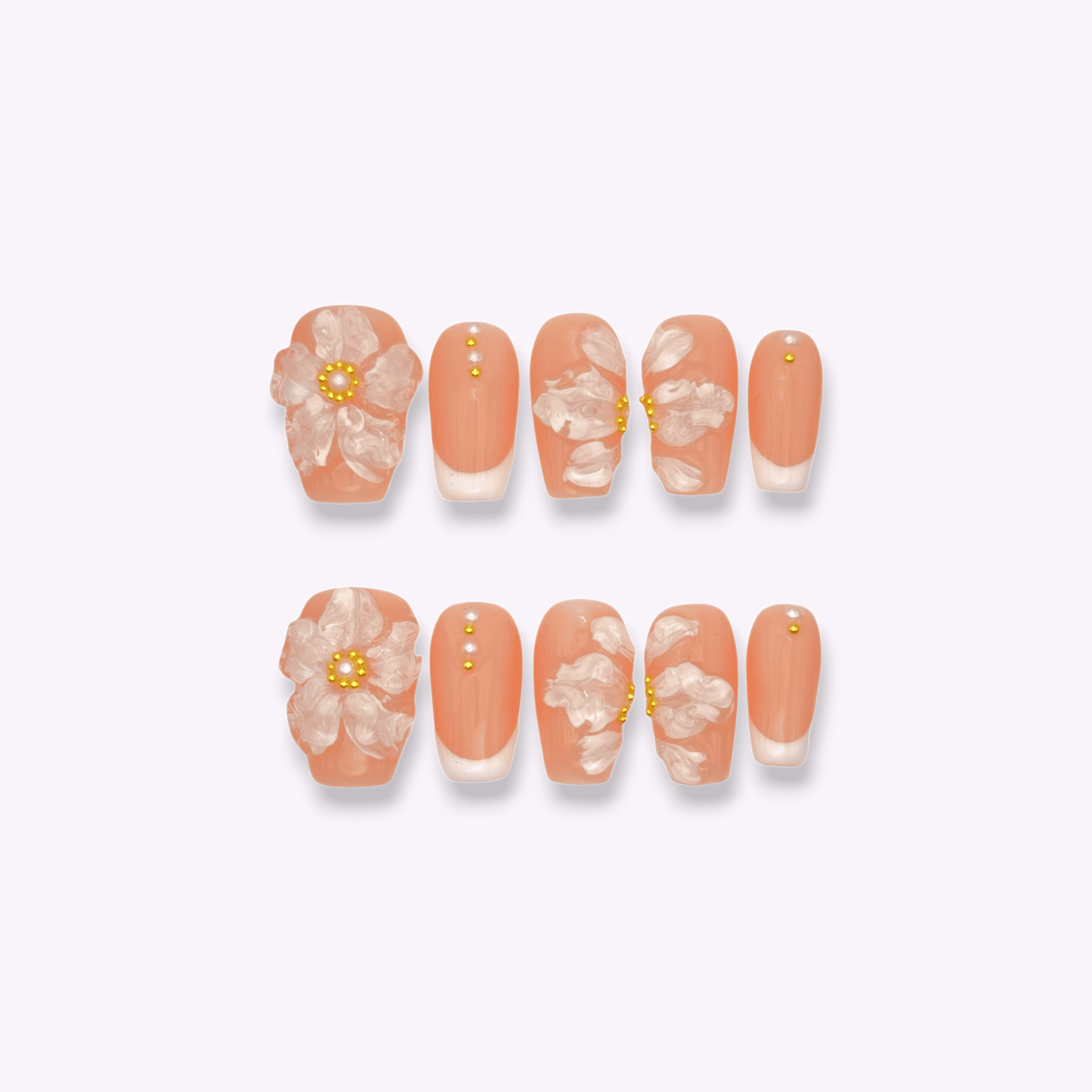 Press on nails french bianco e fiori 3d