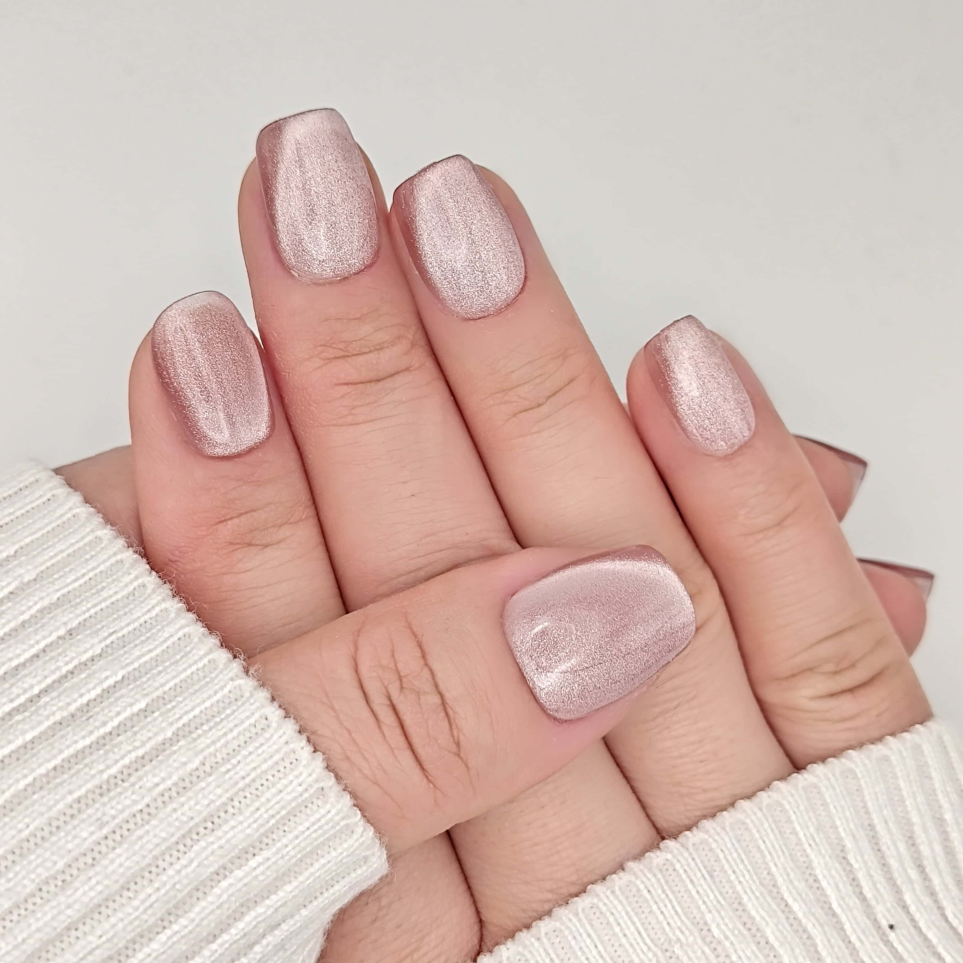 Unghie press on occhio di gatto rosa quadrate