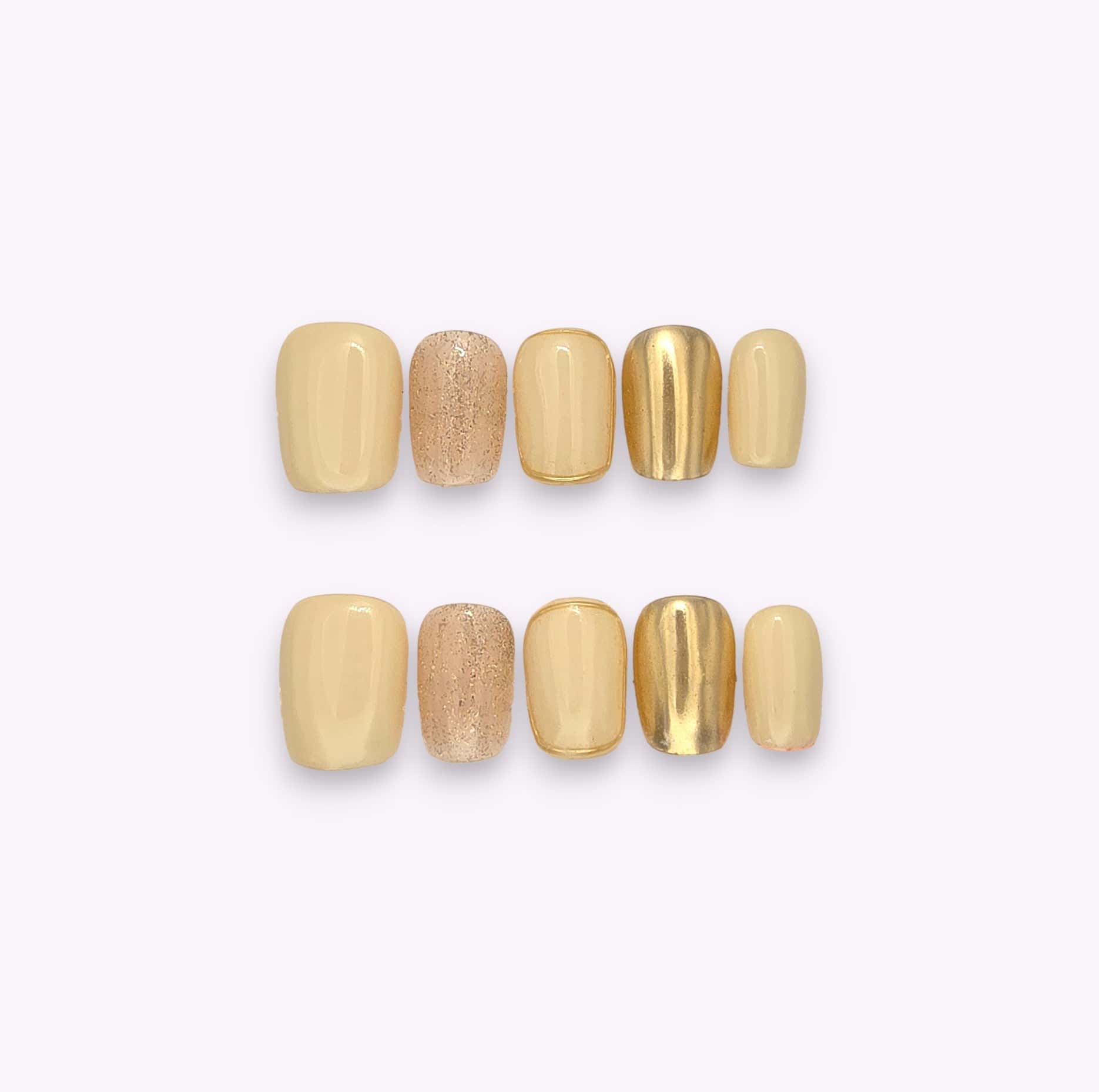 Press on nails crema, oro e glitterato