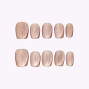 Unghie press on quadrate occhio di gatto rosa corto