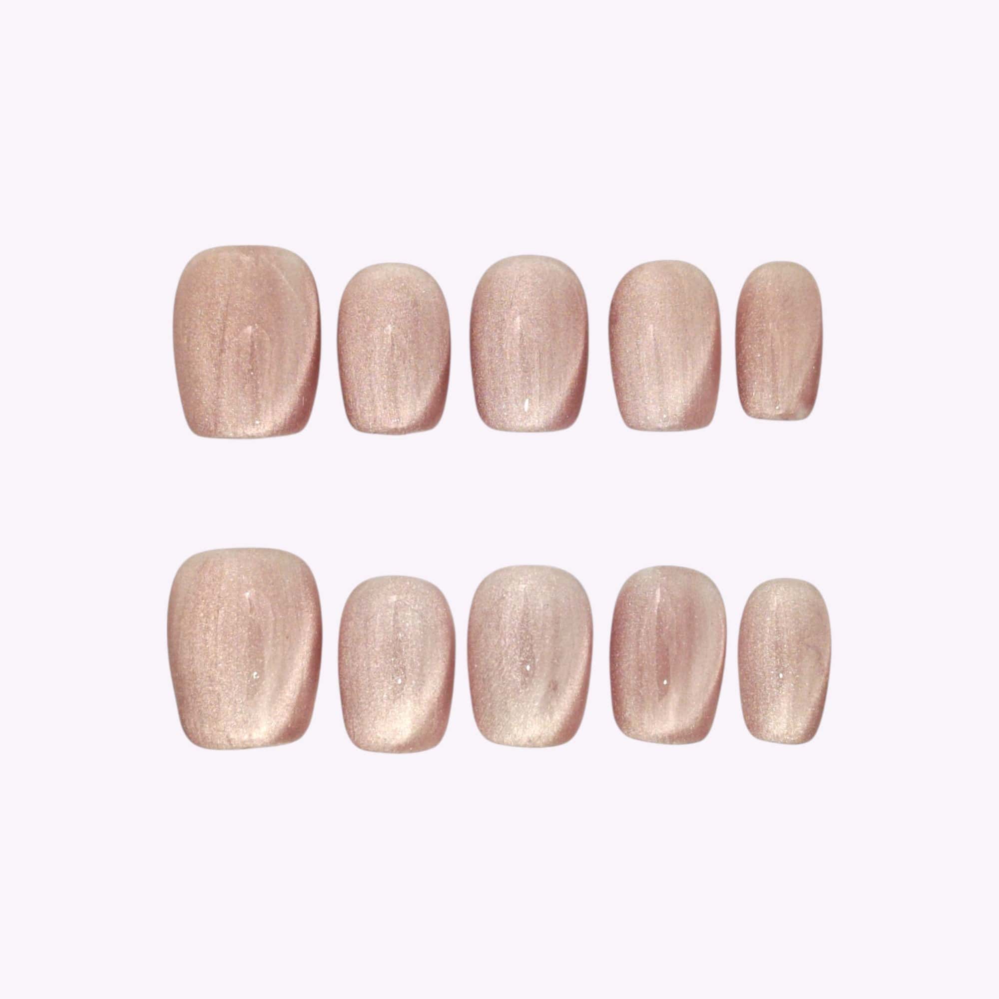 Unghie press on quadrate occhio di gatto rosa corto