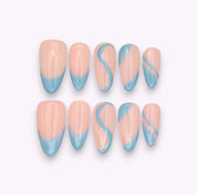 Press on nails mandorla lunga rosa e azzurro