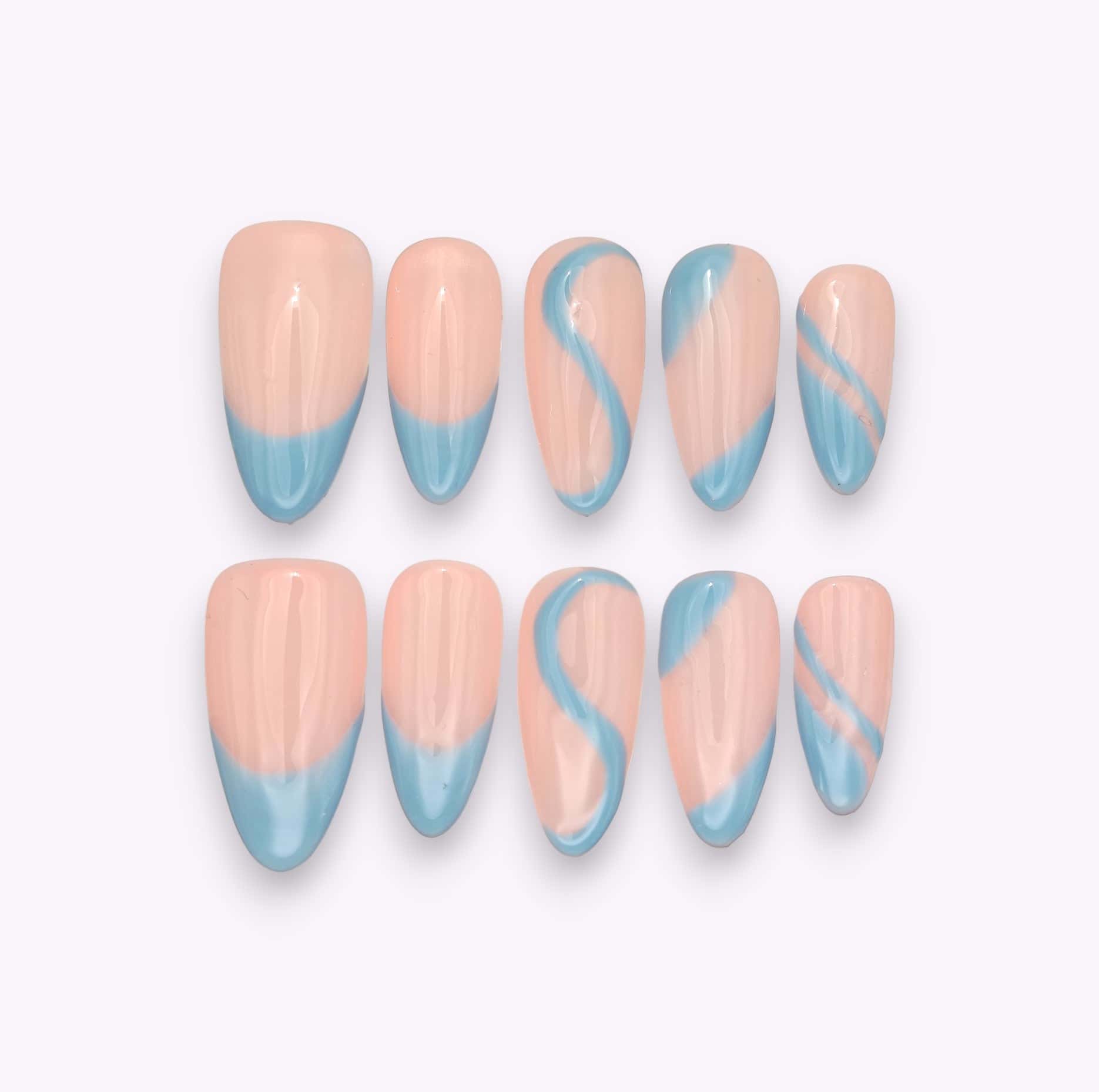 Press on nails mandorla lunga rosa e azzurro
