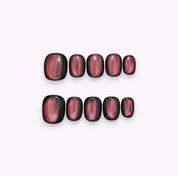Press on nails super corte con occhio di gatto rosso e arancio