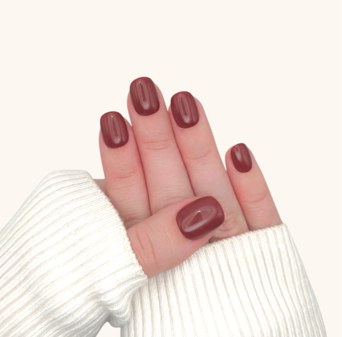 Press on nails super corto warm bordeaux rosso